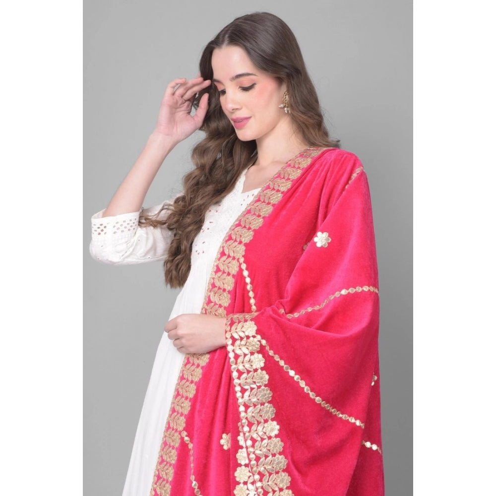 Women's Velvet Gotta Patti Dupatta (Pink, Length: 2.25 to 2.50 Mtr)