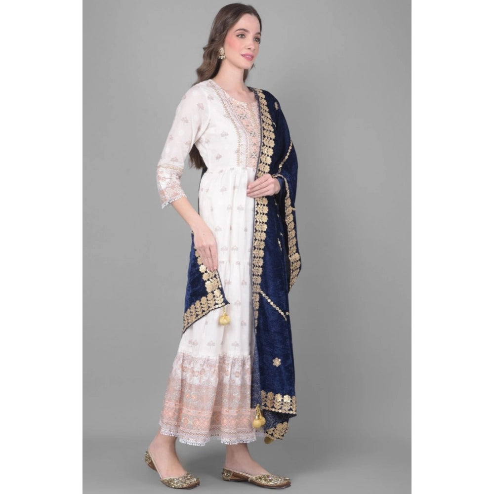 Women's Velvet Gotta Patti Dupatta (Navy, Length: 2.25 to 2.50 Mtr)