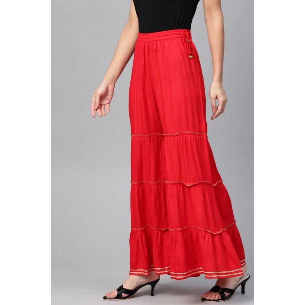 Women's Casual Solid Rayon Sharara (Red)