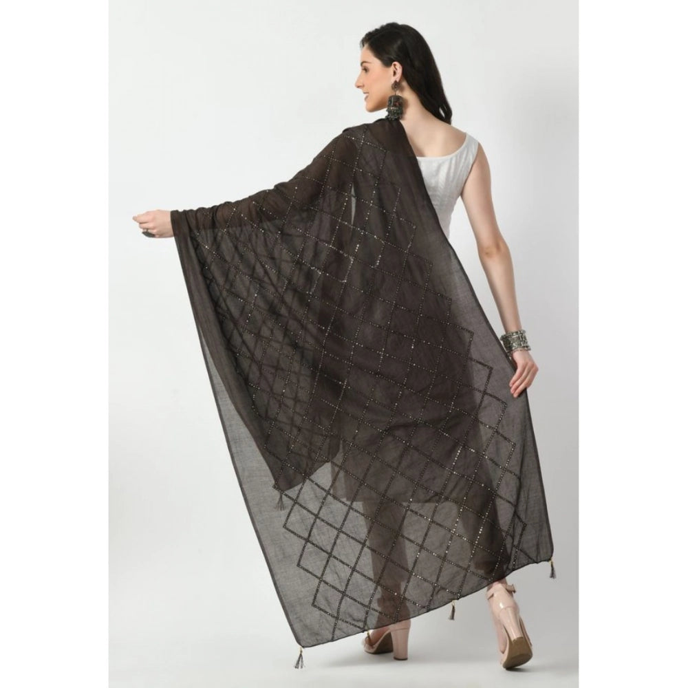 Women's Chanderi Self Design Dupatta (Dark Browm, Length: Free Size)