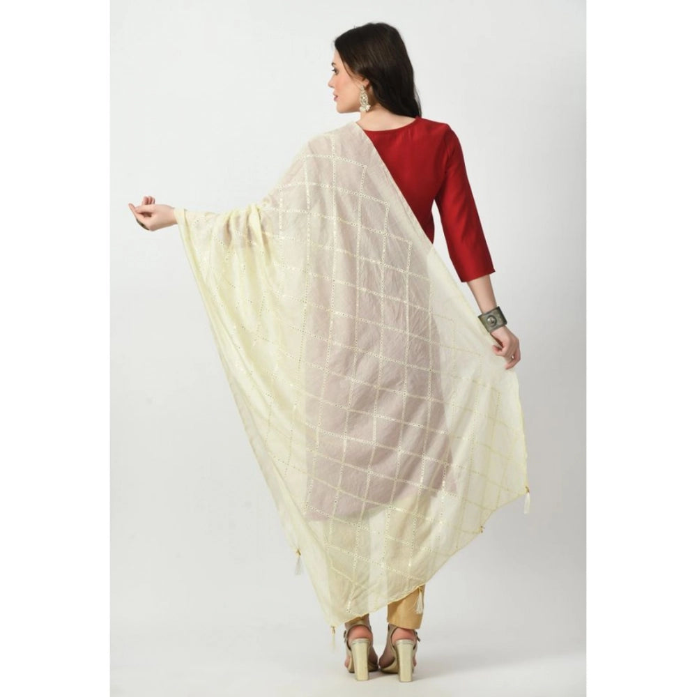 Women's Chanderi Self Design Dupatta (Off White, Length: Free Size)