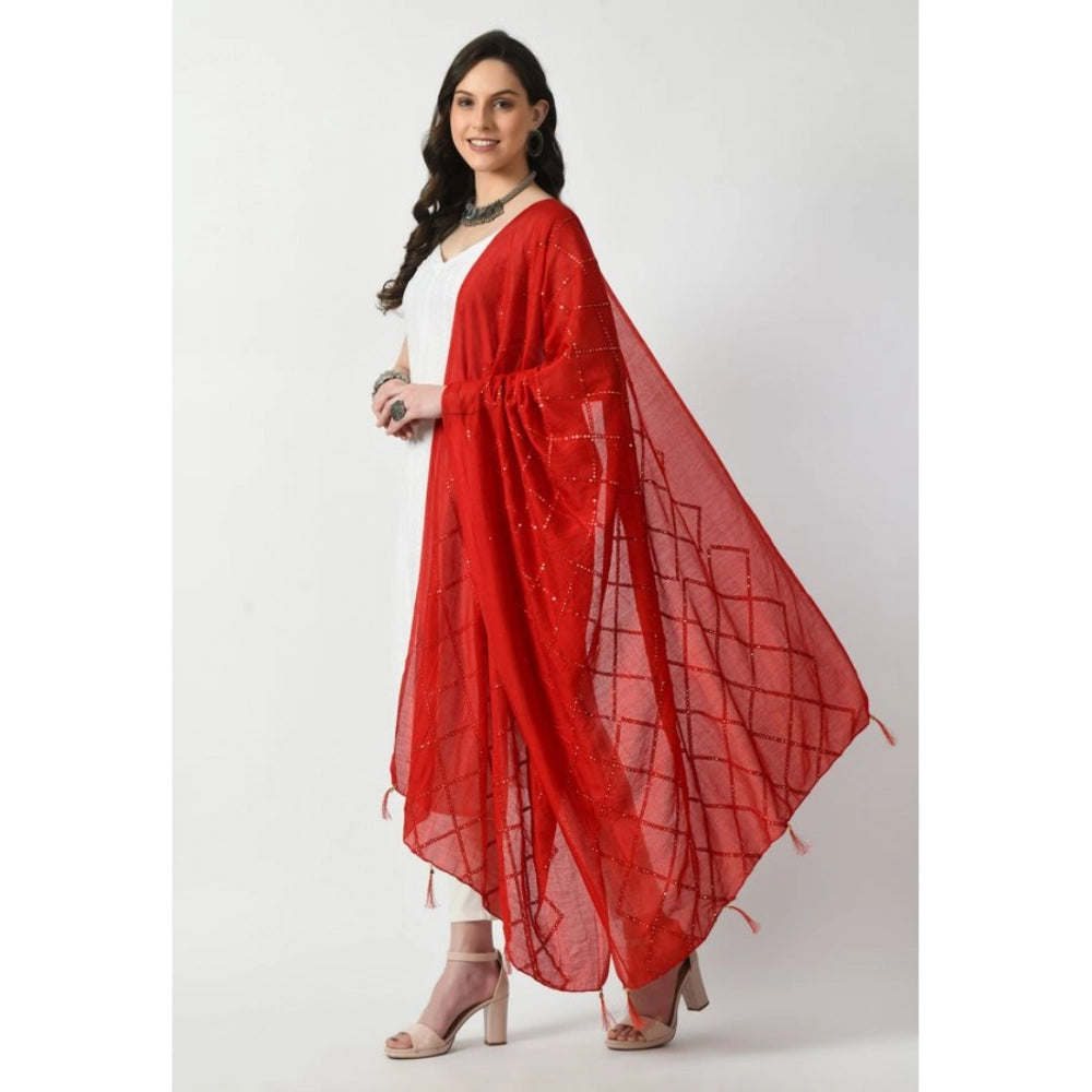 Women's Chanderi Self Design Dupatta (Red, Length: Free Size)
