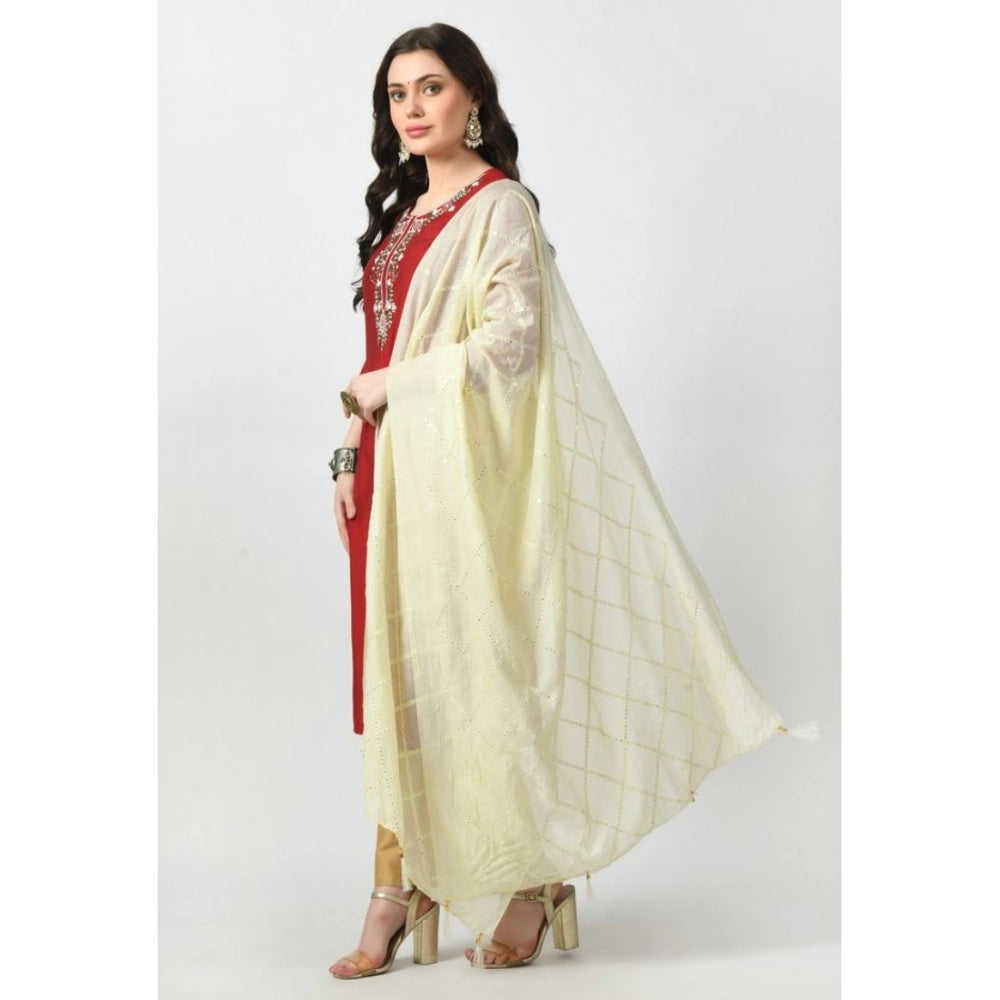 Women's Chanderi Self Design Dupatta (Off White, Length: Free Size)