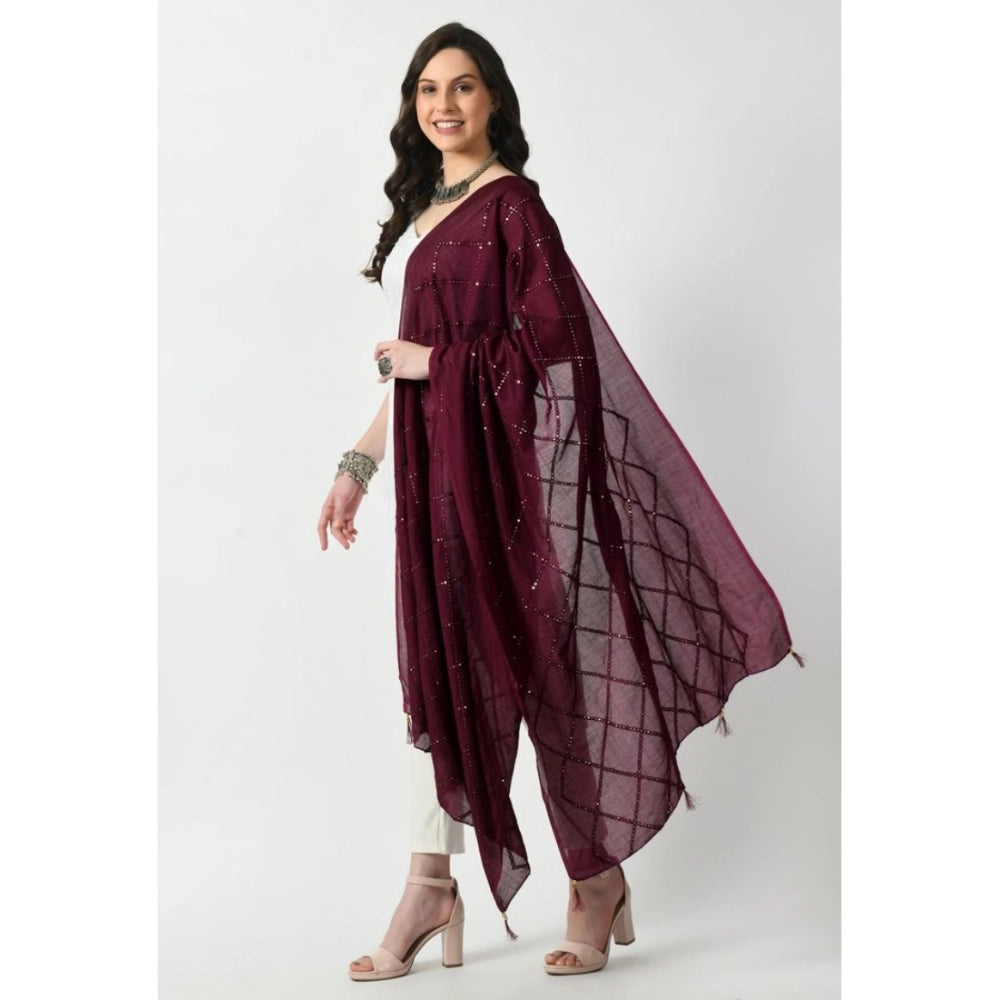 Women's Chanderi Self Design Dupatta (Wine, Length: Free Size)