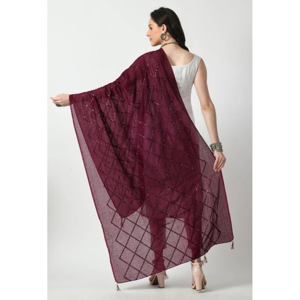 Women's Chanderi Self Design Dupatta (Wine, Length: Free Size)