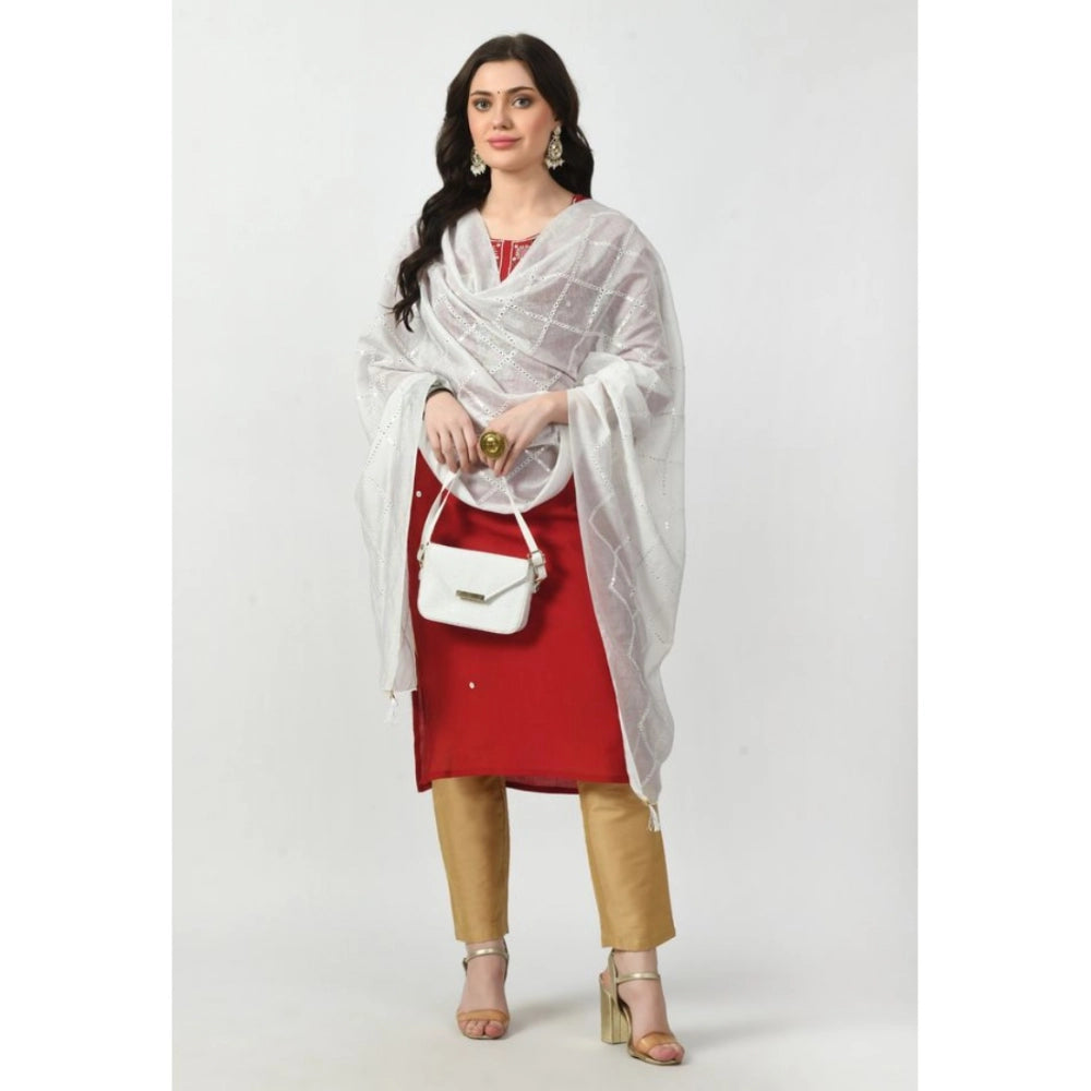 Women's Chanderi Self Design Dupatta (White, Length: Free Size)