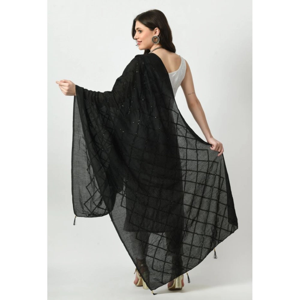 Women's Chanderi Self Design Dupatta (Black, Length: Free Size)