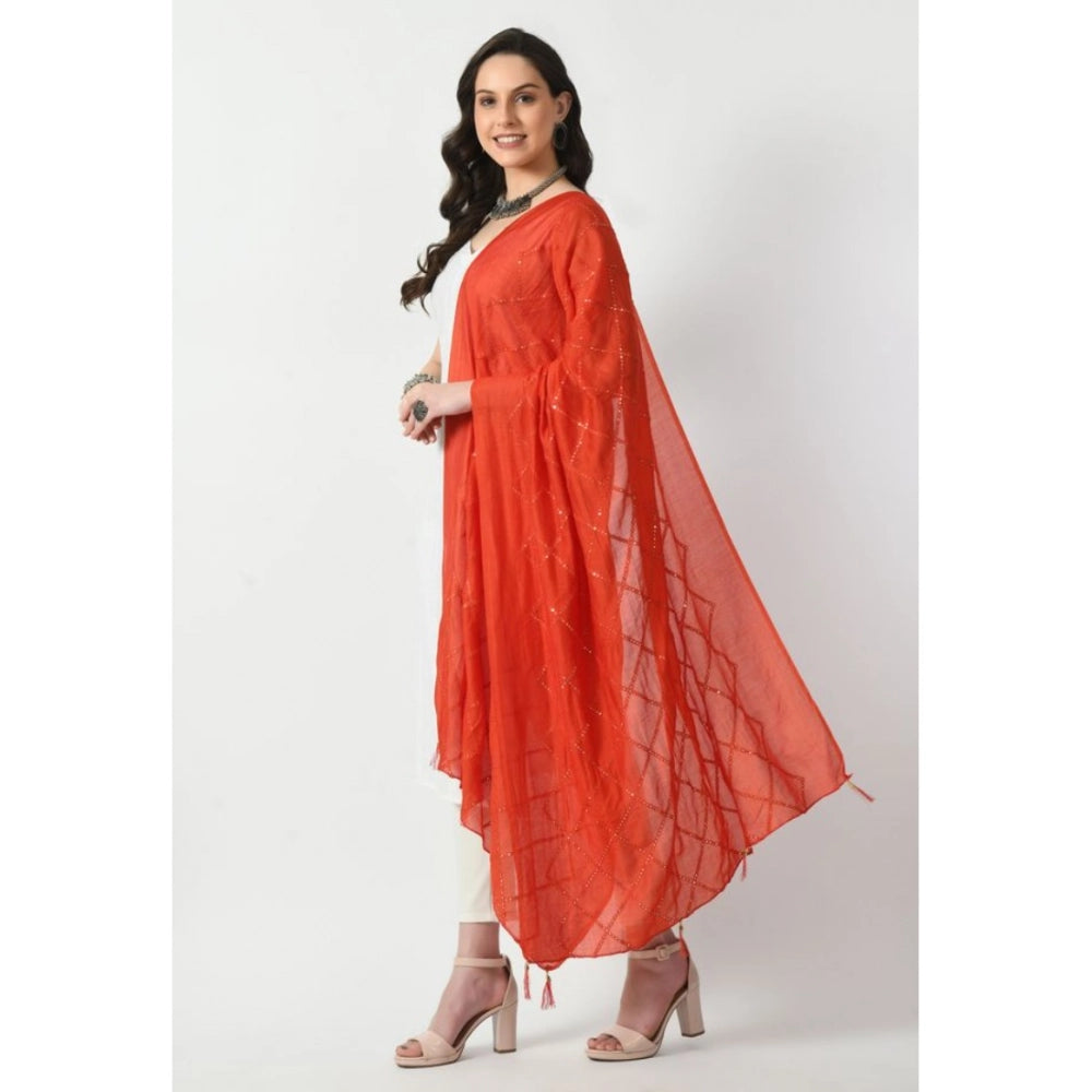 Women's Chanderi Self Design Dupatta (Orange, Length: Free Size)