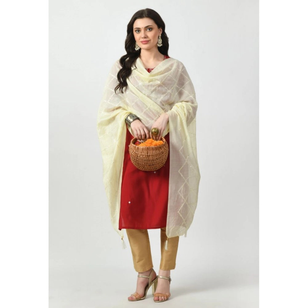 Women's Chanderi Self Design Dupatta (Off White, Length: Free Size)