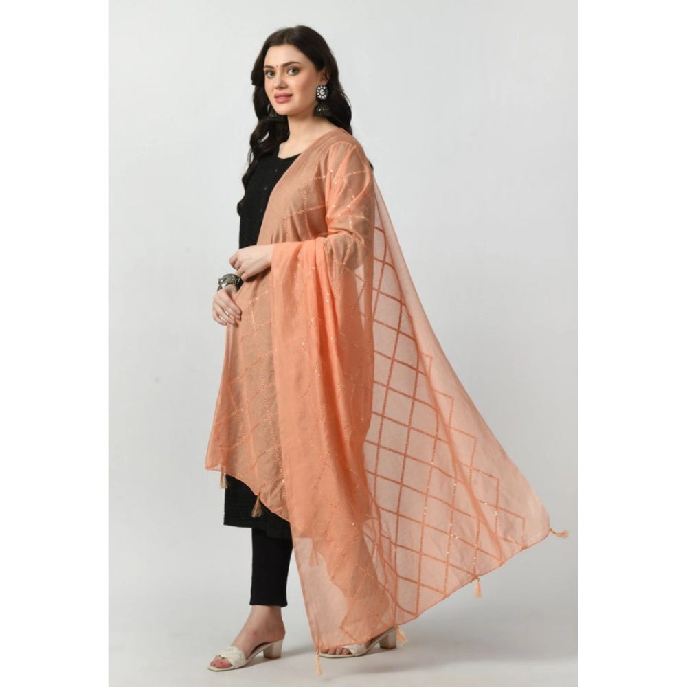 Women's Chanderi Self Design Dupatta (Peach, Length: Free Size)