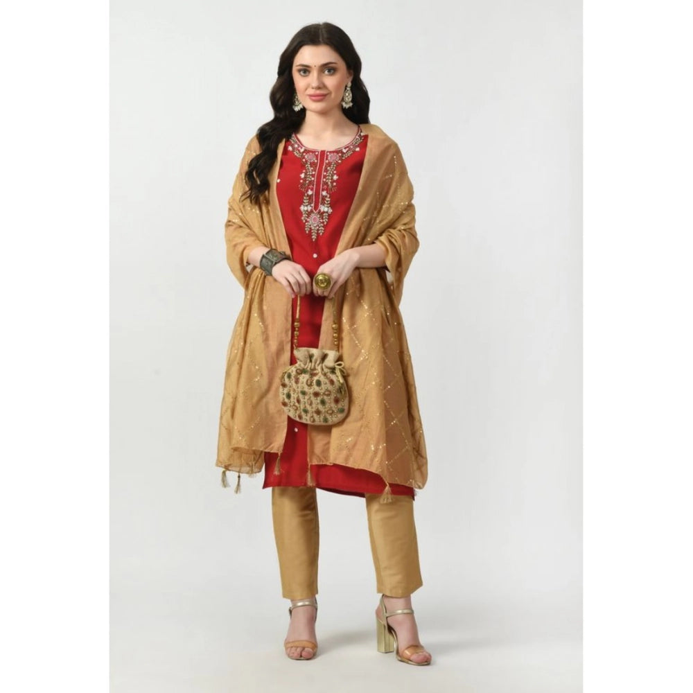 Women's Chanderi Self Design Dupatta (Gold, Length: Free Size)