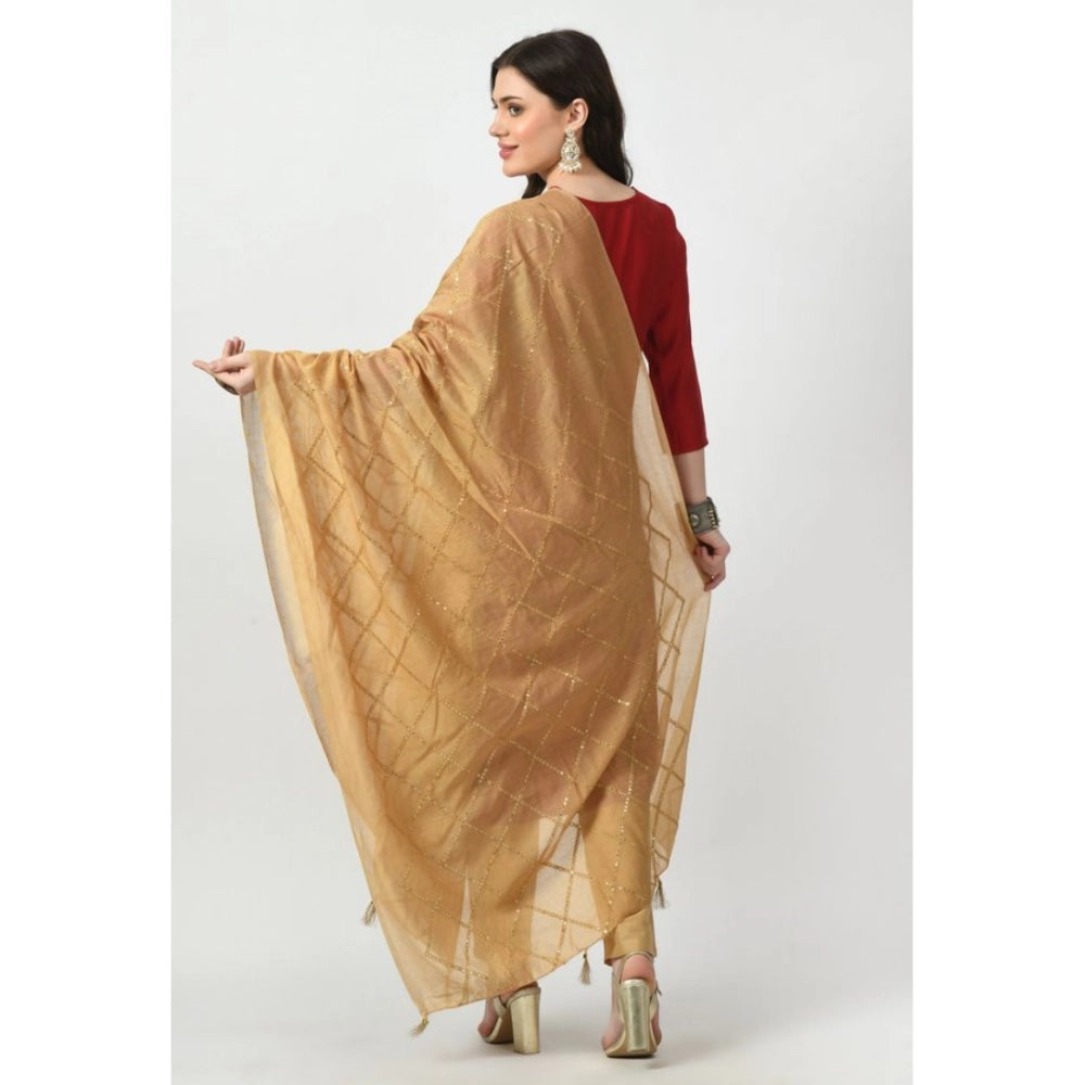 Women's Chanderi Self Design Dupatta (Gold, Length: Free Size)