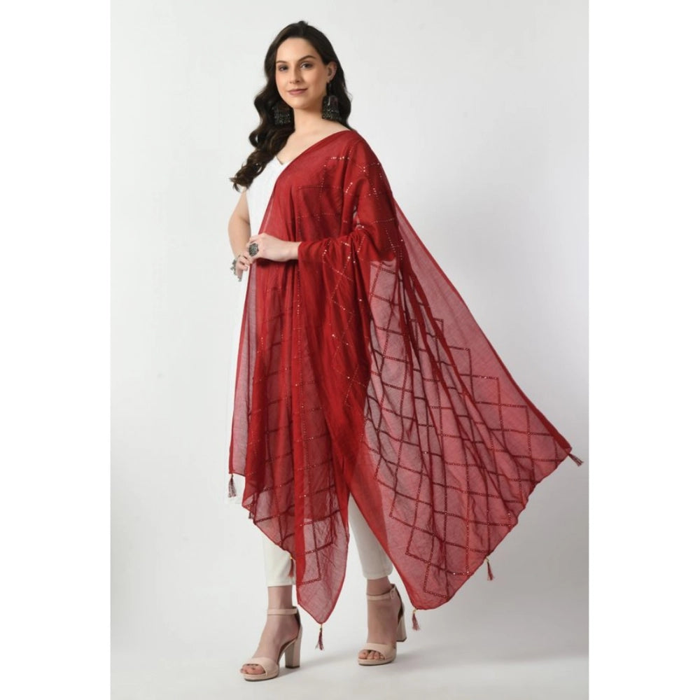 Women's Chanderi Self Design Dupatta (Maroon, Length: Free Size)