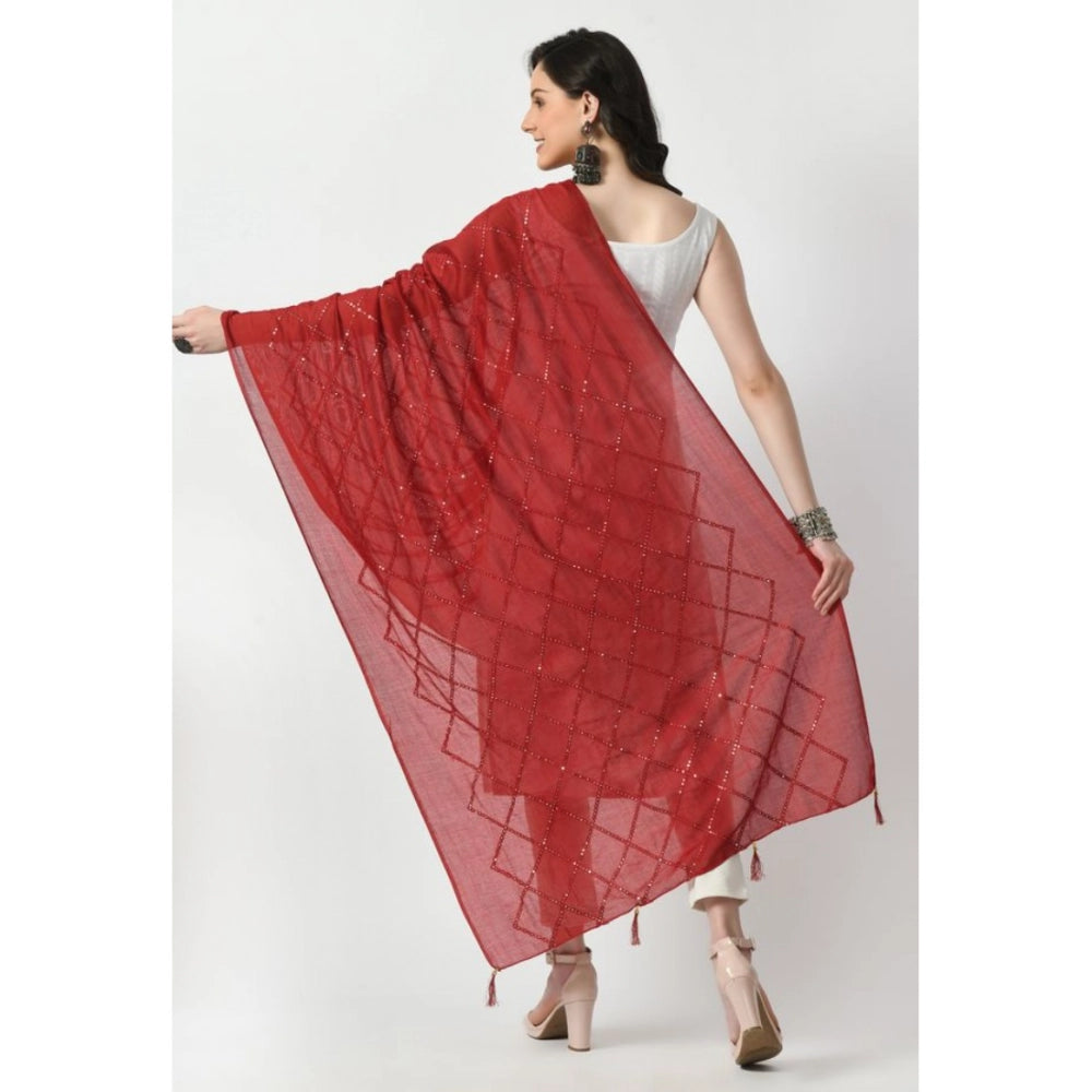 Women's Chanderi Self Design Dupatta (Maroon, Length: Free Size)