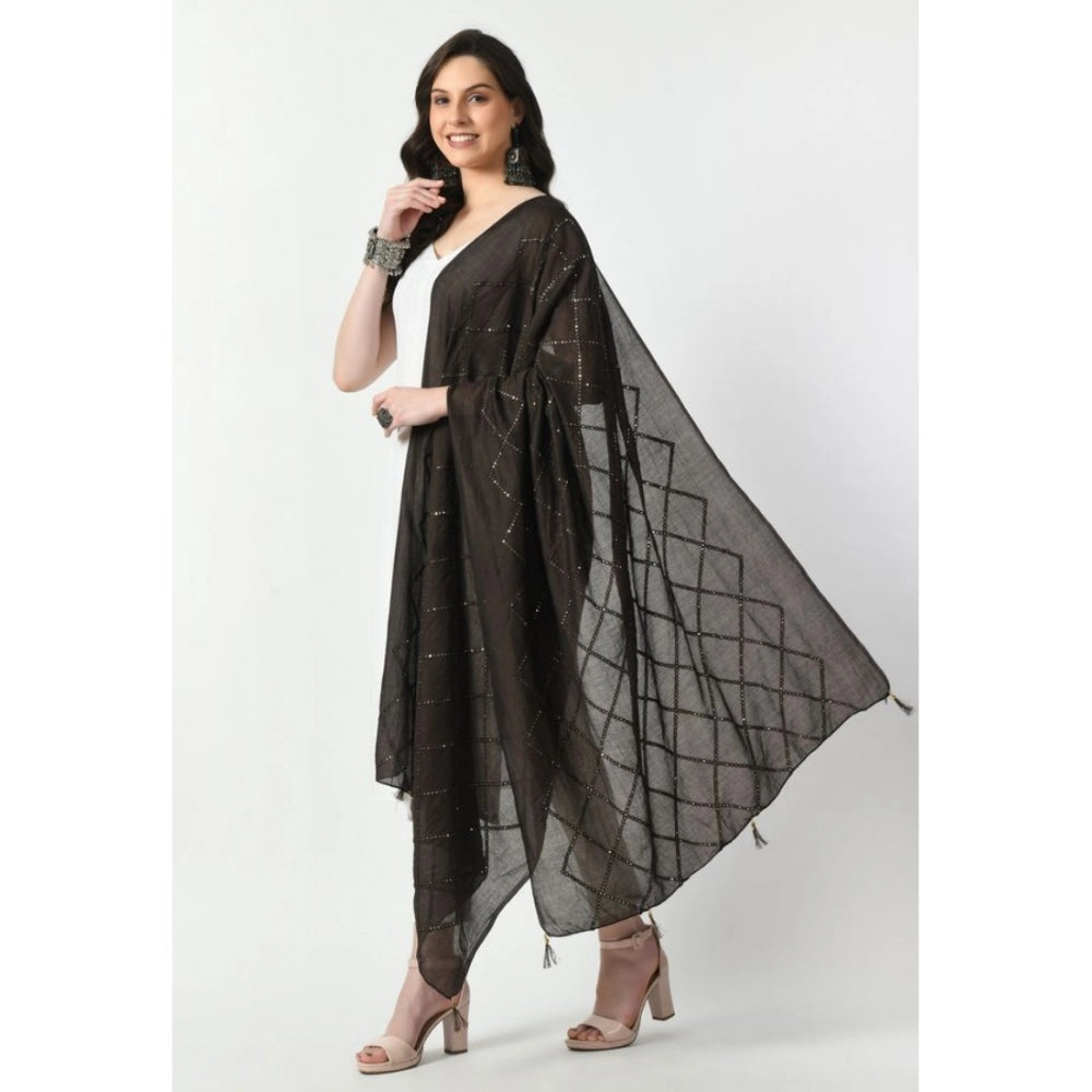 Women's Chanderi Self Design Dupatta (Dark Browm, Length: Free Size)