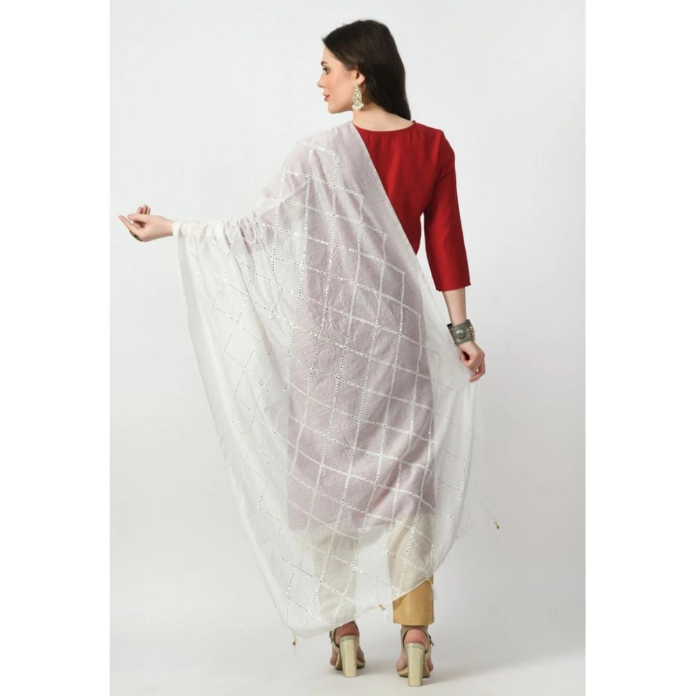 Women's Chanderi Self Design Dupatta (White, Length: Free Size)