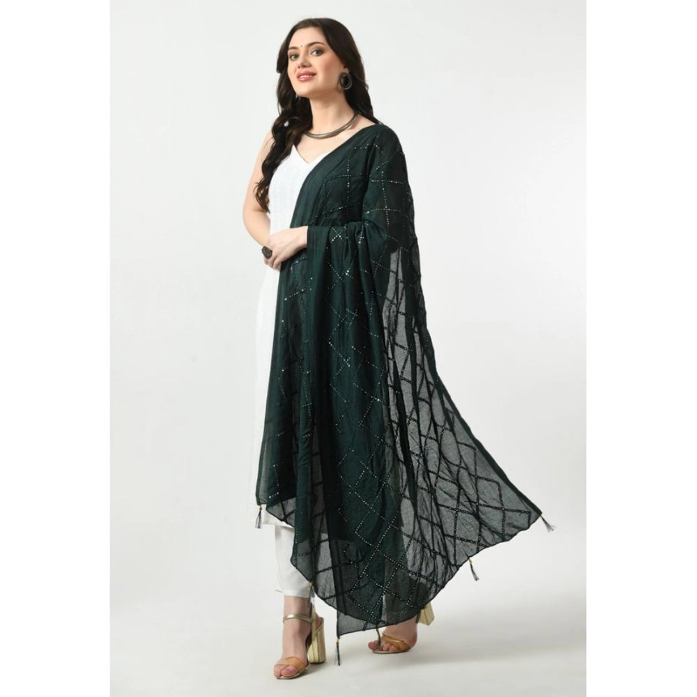 Women's Chanderi Self Design Dupatta (Green, Length: Free Size)