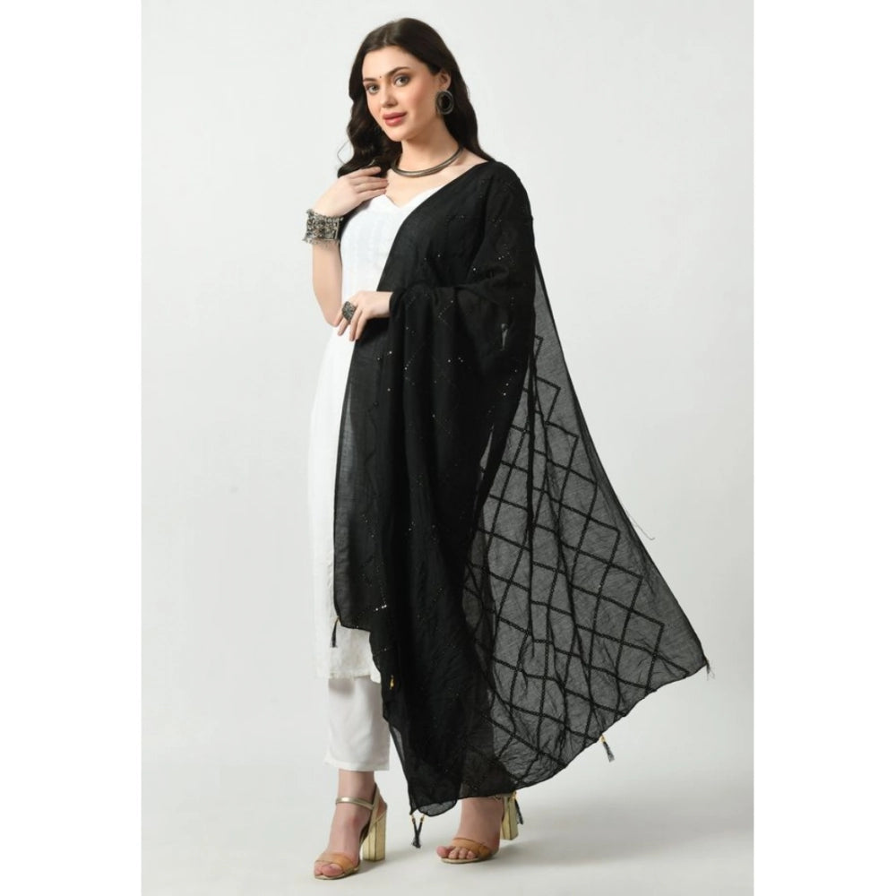 Women's Chanderi Self Design Dupatta (Black, Length: Free Size)