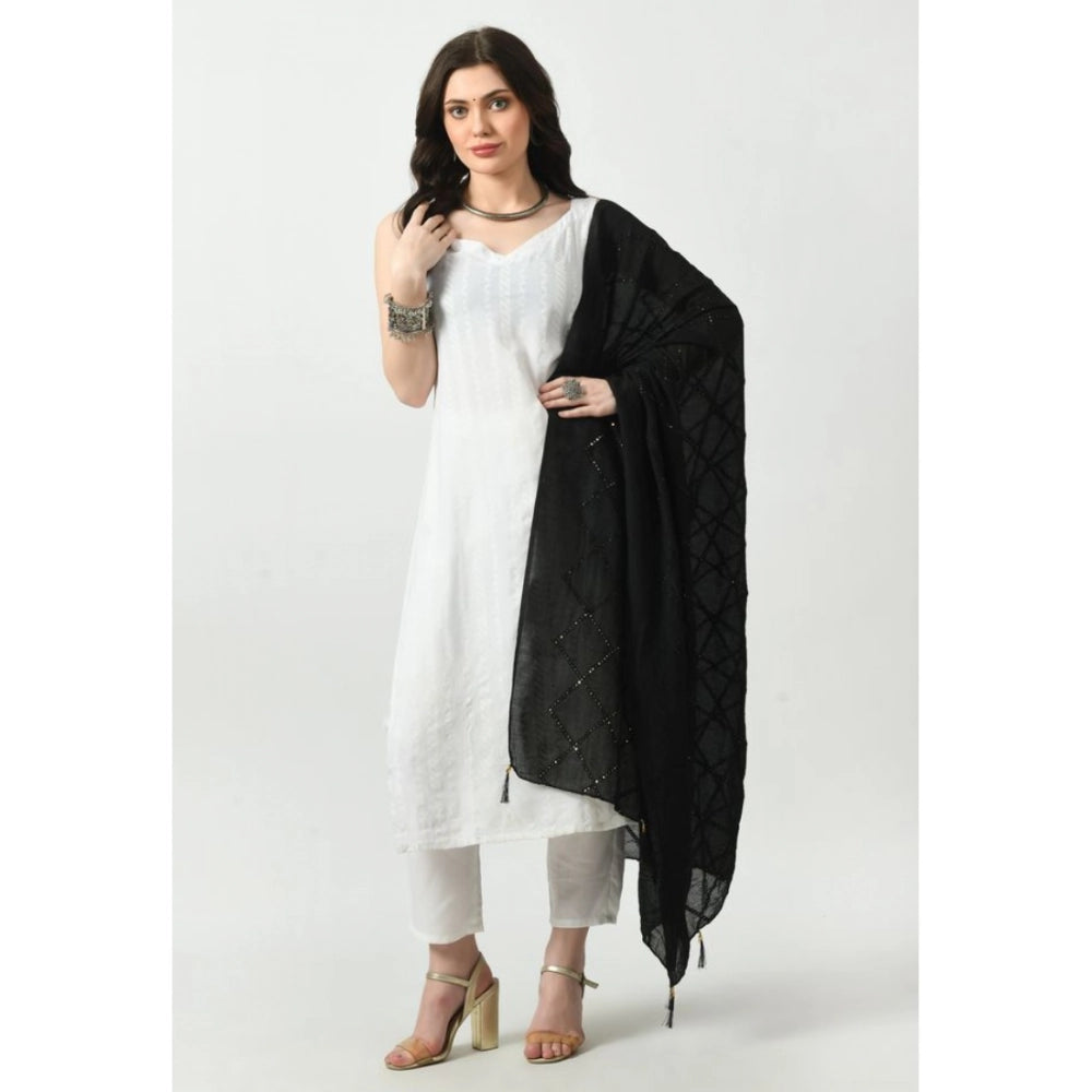 Women's Chanderi Self Design Dupatta (Black, Length: Free Size)
