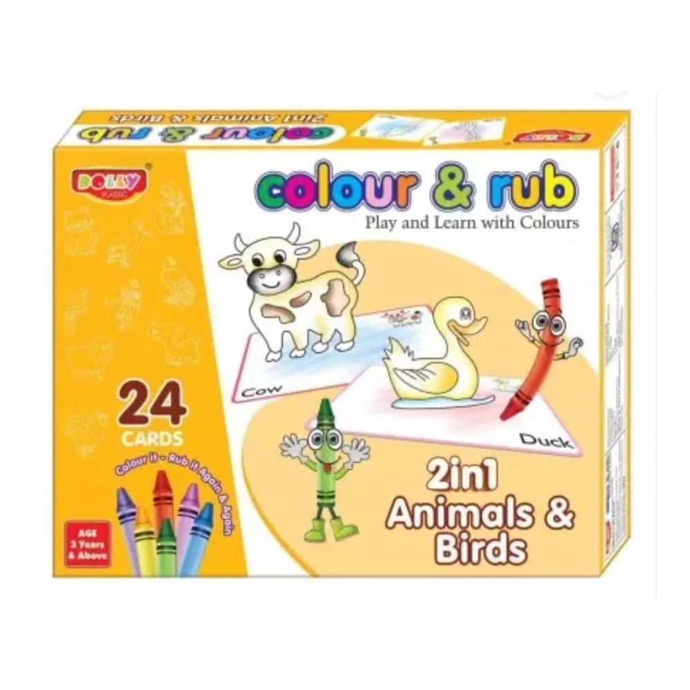 2 in 1 Animals - Birds Colour And Rub With 24 Cards| Cardboard | Educational Toys | 3+ Years