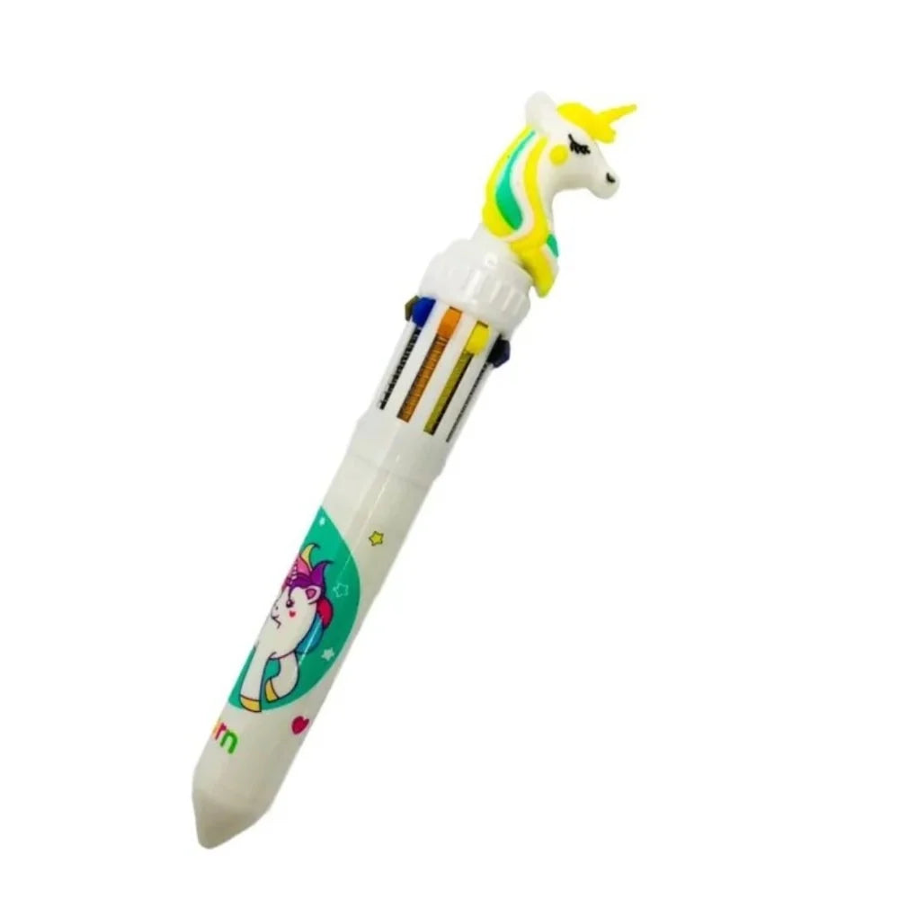 Pack Of_3 Unicorn Cartoon character 10 in 1 Multicolour Ink Ballpoint Pen | Plastic | Stationery | 3+ Years
