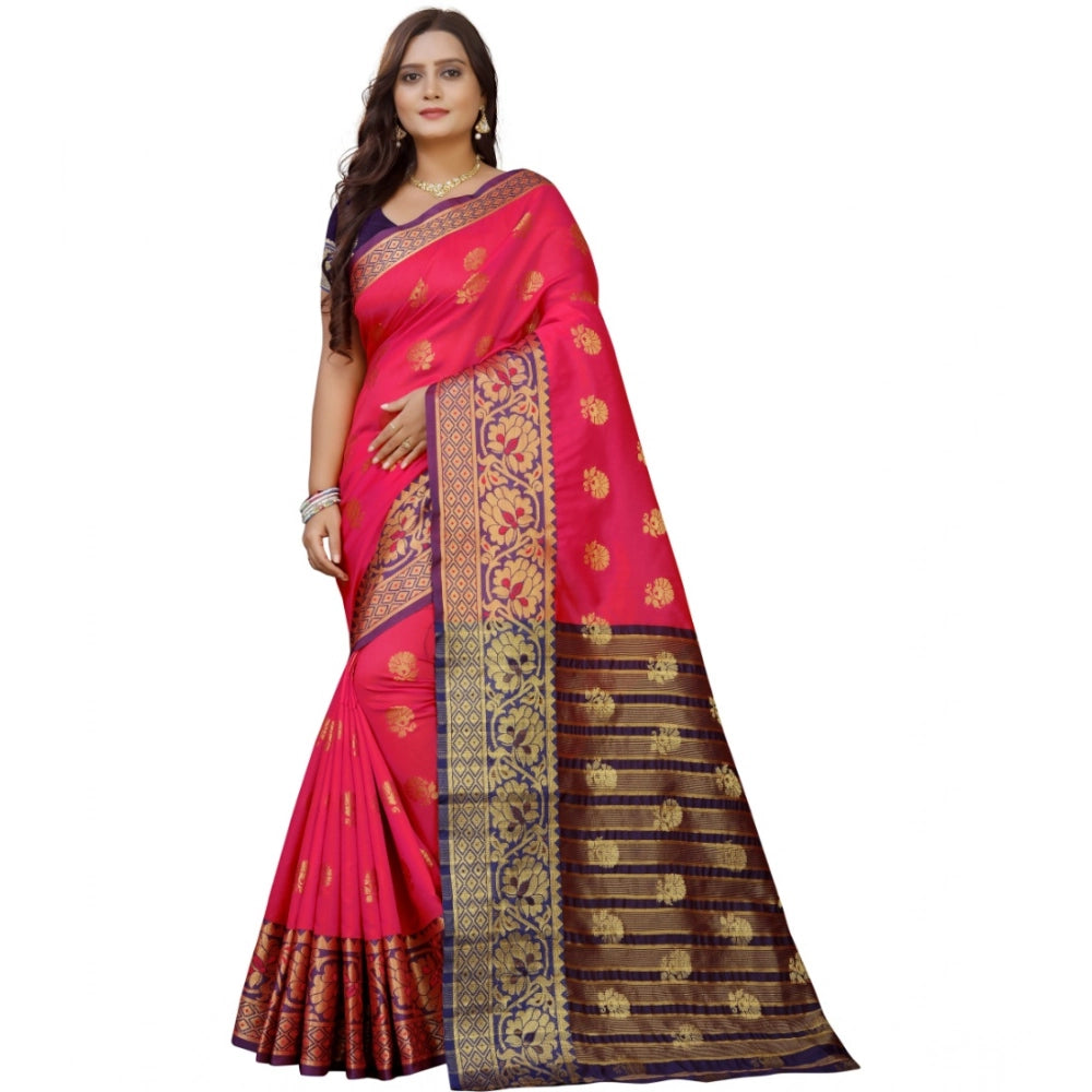 Women's Silk Blend Woven Saree With Unstitched Blouse 5.5Mtr (Multicolor)