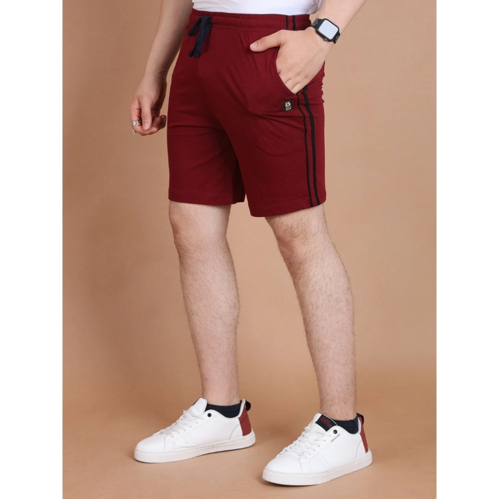 Men's Casual Cotton Striped Above knee Shorts (Maroon)