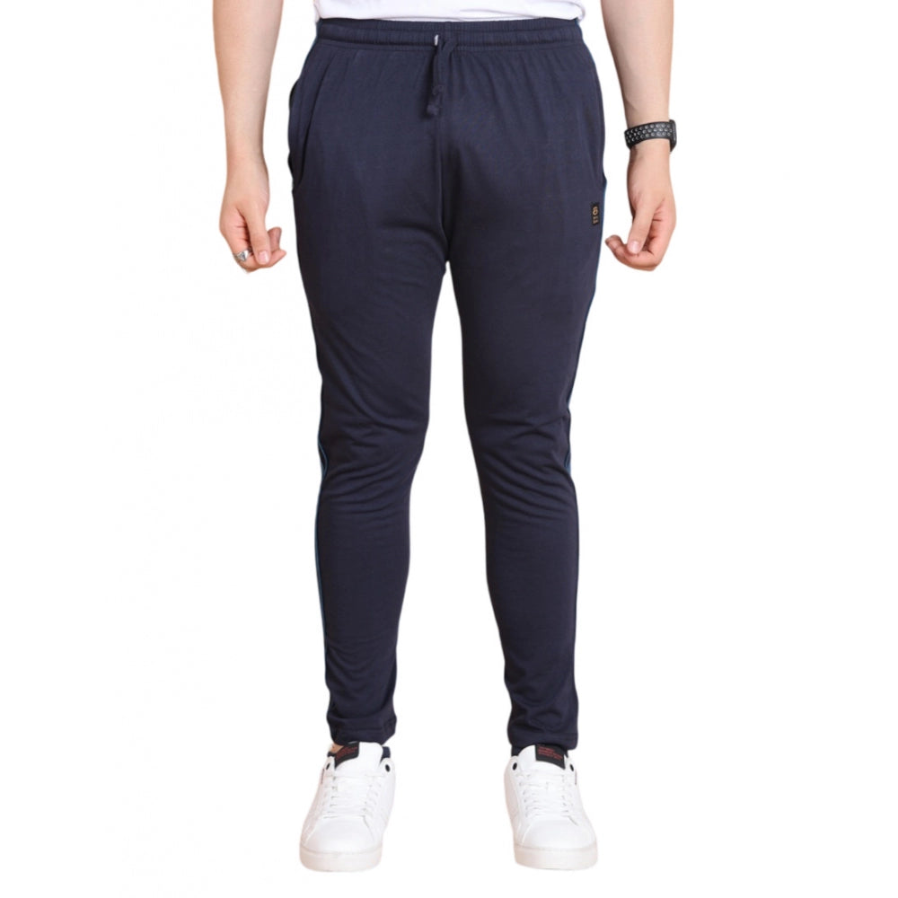 Men's Casual Cotton Striped Full Length Track Pant (Navy)