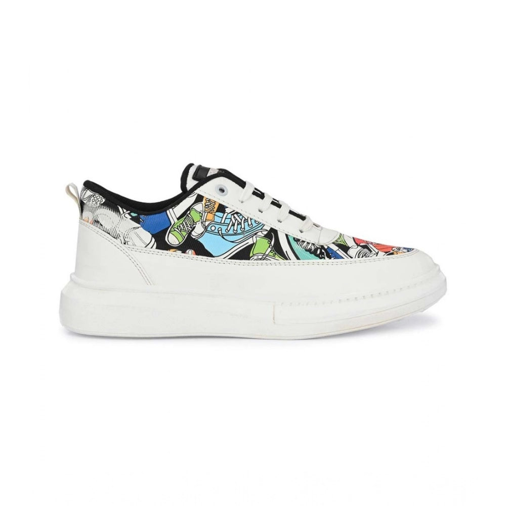 Generic Men's Casual Synthetic Printed Lace-Up Shoes (White)