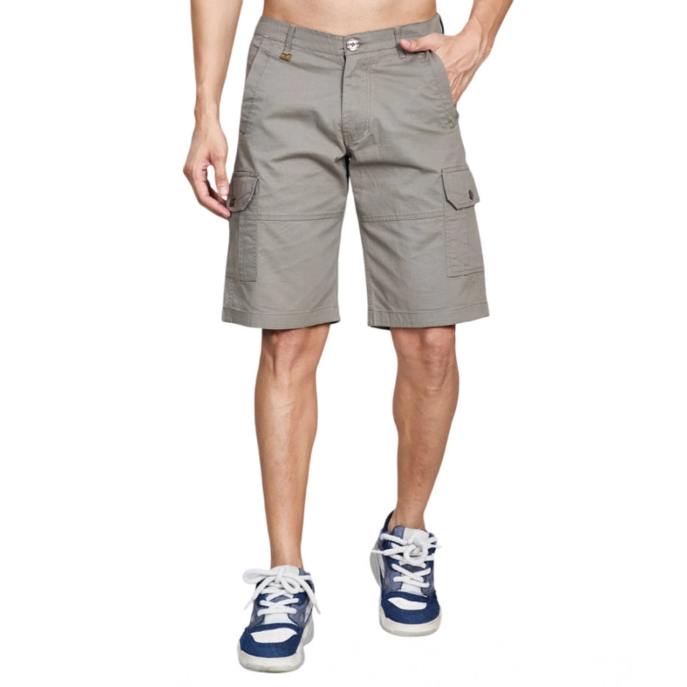 Men's Casual Cotton Solid Knee Length Cargo Shorts (DarkGrey)