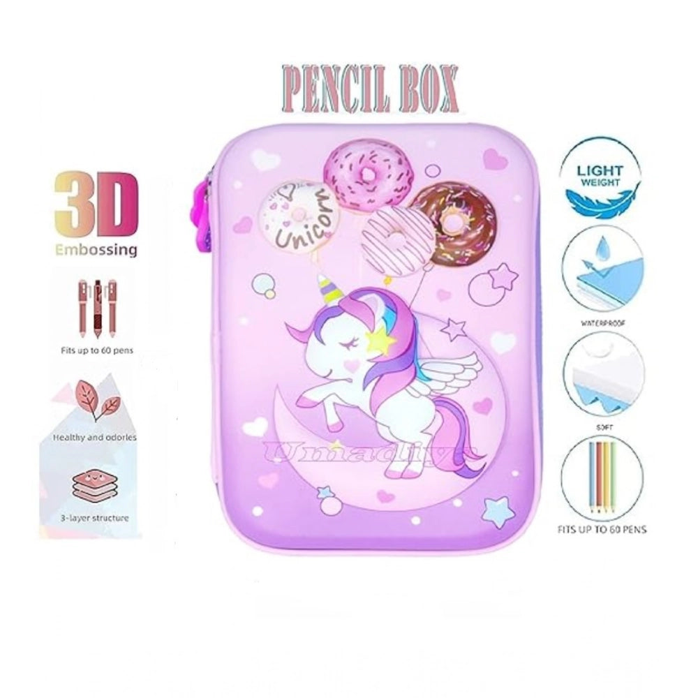 Plastic Unicorn Embossed Cover Pencil Pouch, Kids, Pencil Box (Multicolor )