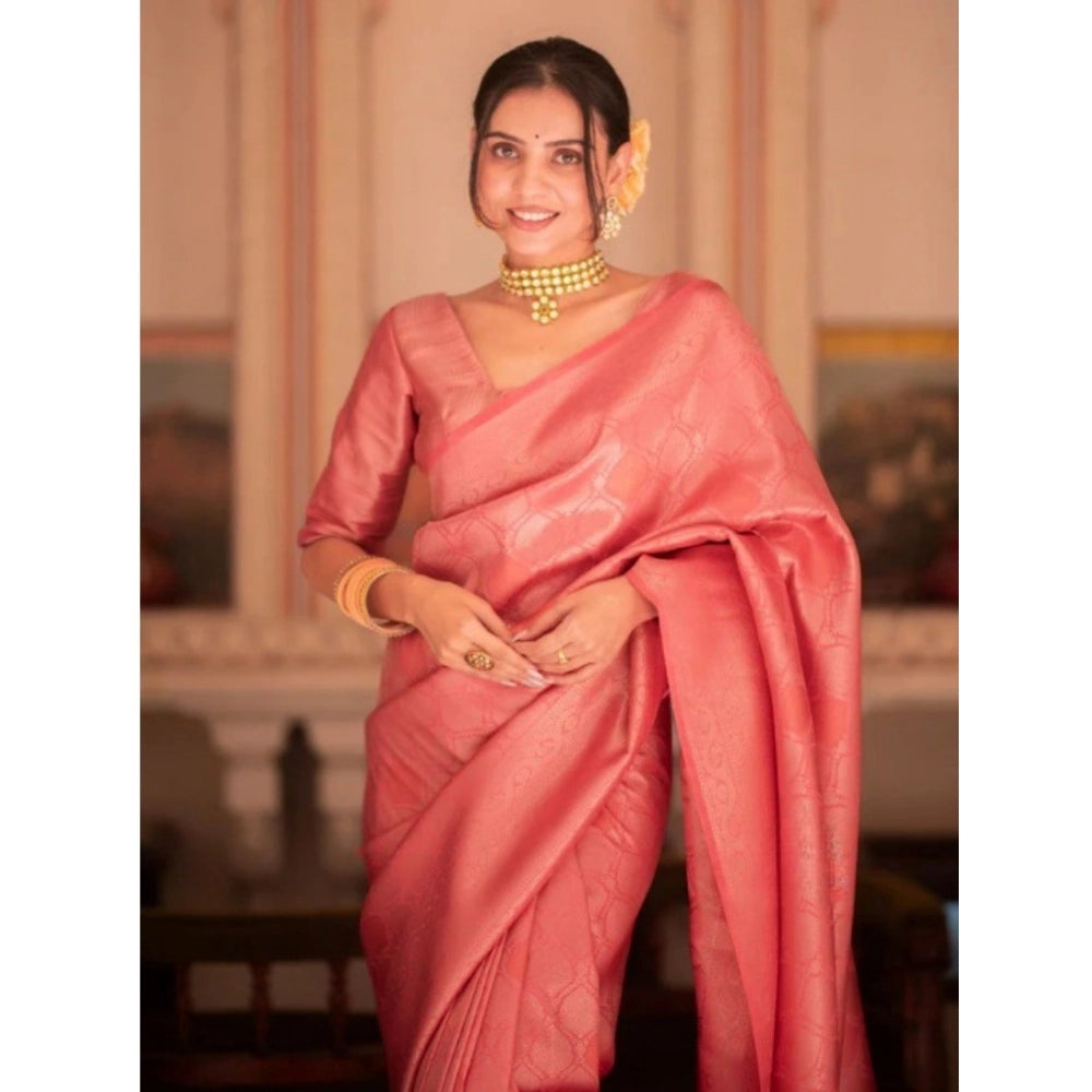 Women's Silk Printed Saree With Unstitched Blouse 5.5Mtr (Pink)