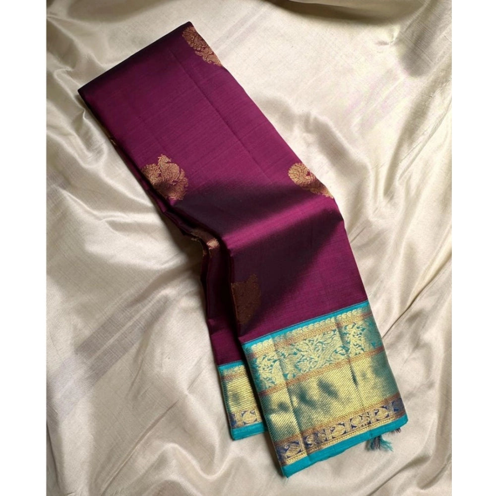 Women's Silk Printed Saree With Unstitched Blouse 5.5Mtr (Wine)