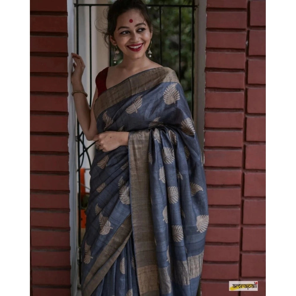 Women's Silk Printed Saree With Unstitched Blouse 5.5Mtr (Grey)
