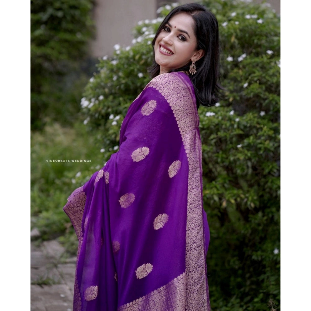Women's Silk Printed Saree With Unstitched Blouse 5.5Mtr (Purple)