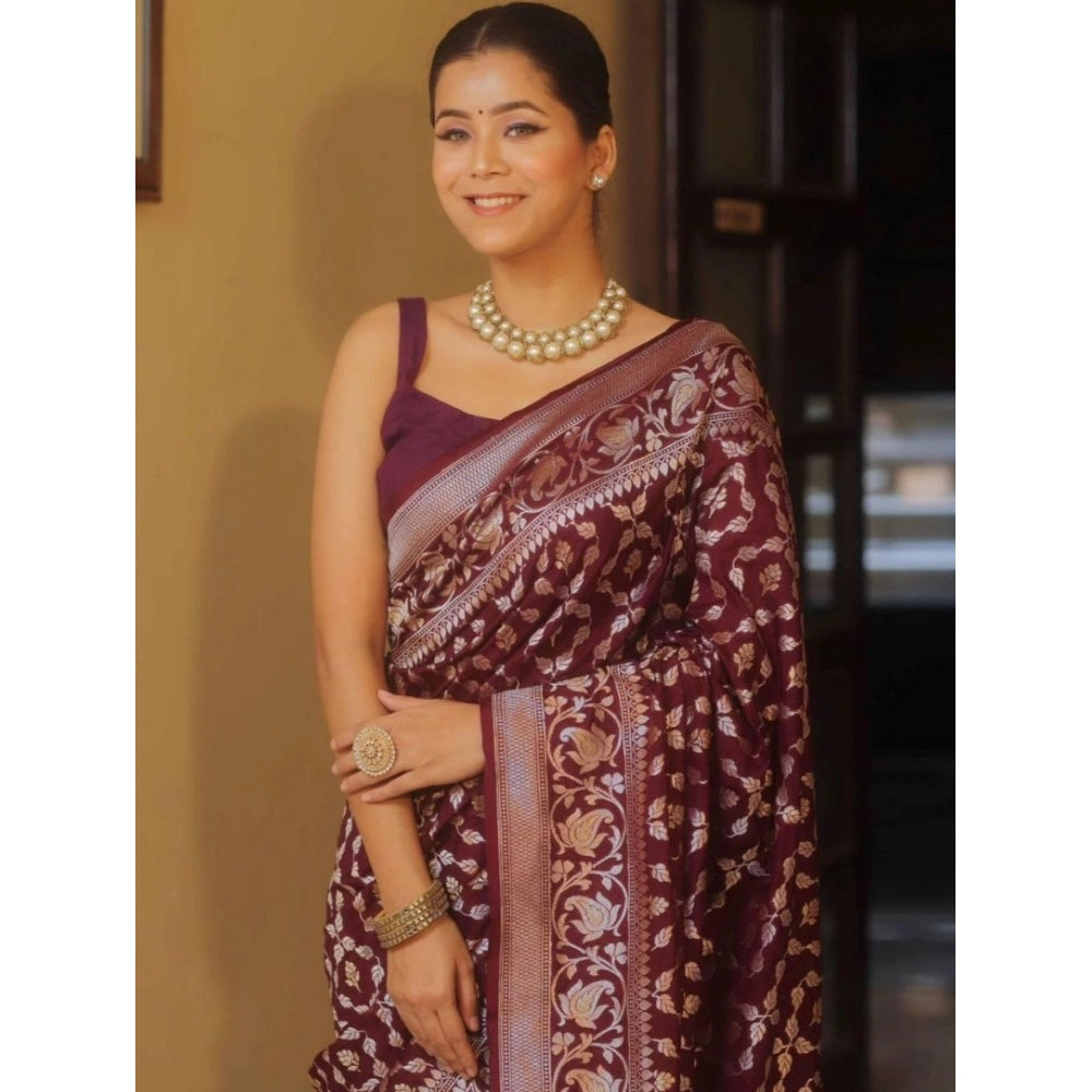 Women's Silk Printed Saree With Unstitched Blouse 5.5Mtr (Maroon)