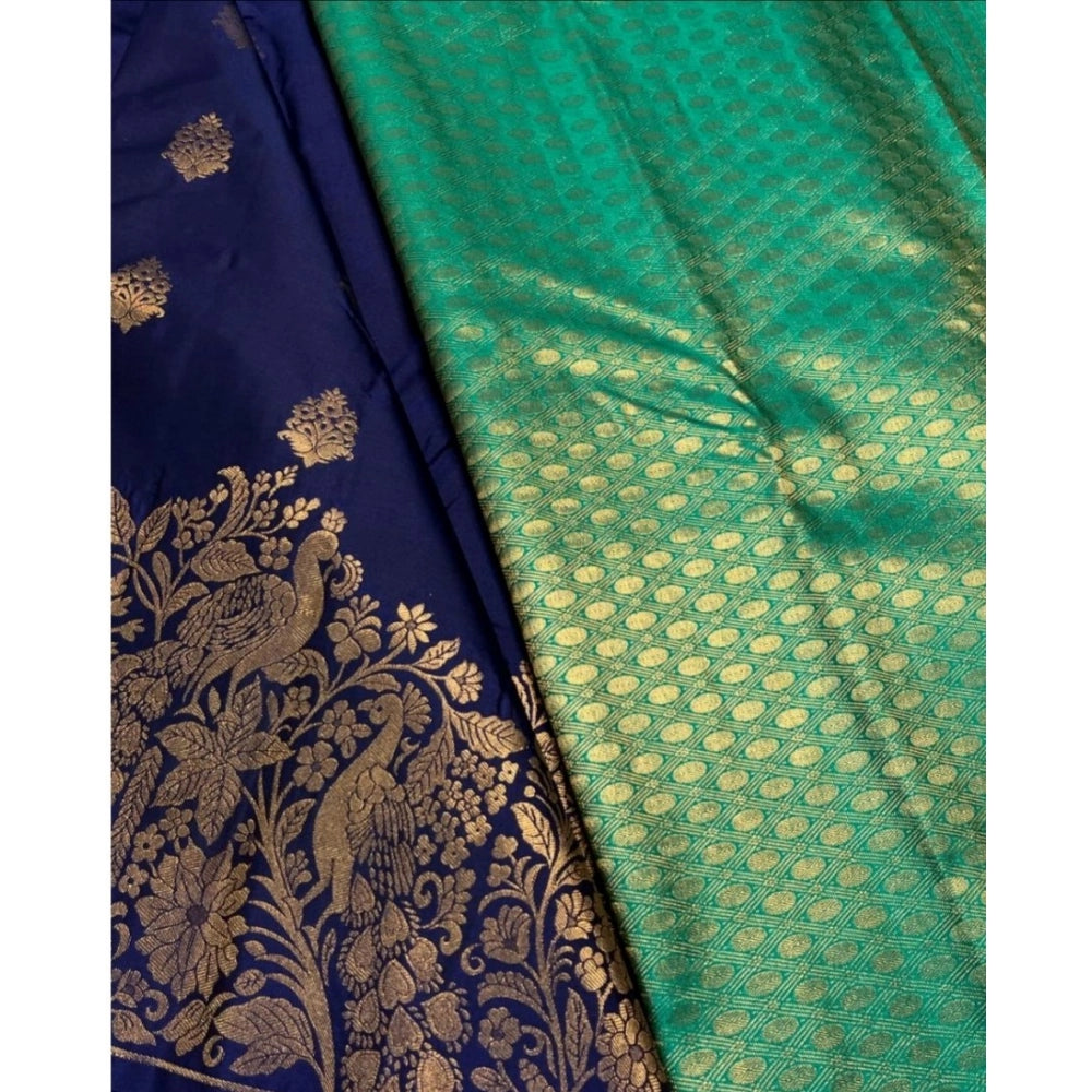 Women's Silk Printed Saree With Unstitched Blouse 5.5Mtr (Royal Blue)