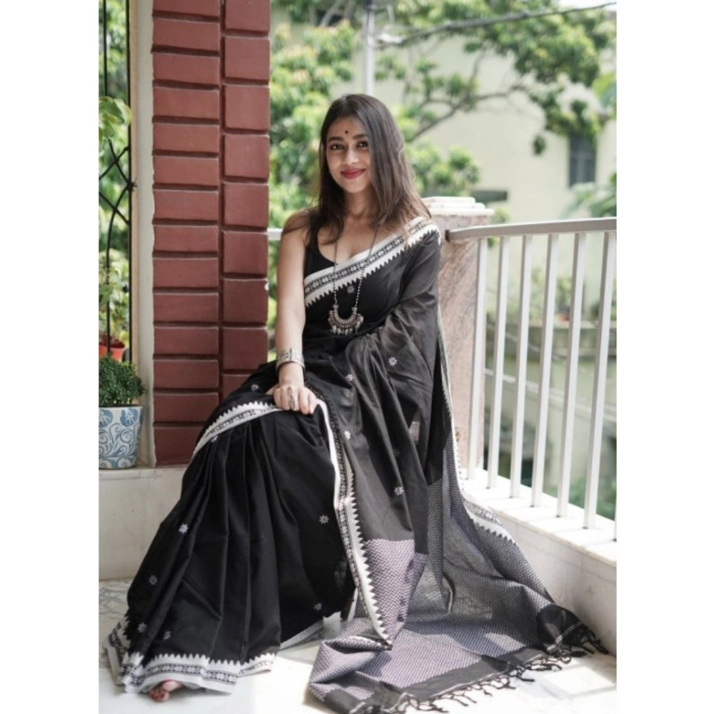 Women's Cotton Printed Saree With Unstitched Blouse 5.5Mtr (Black)