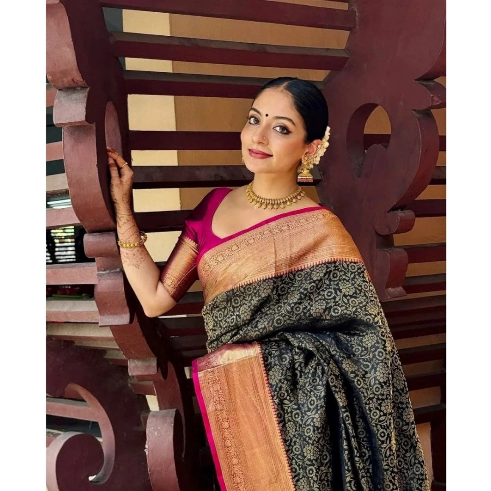 Women's Silk Printed Saree With Unstitched Blouse 5.5Mtr (Green)