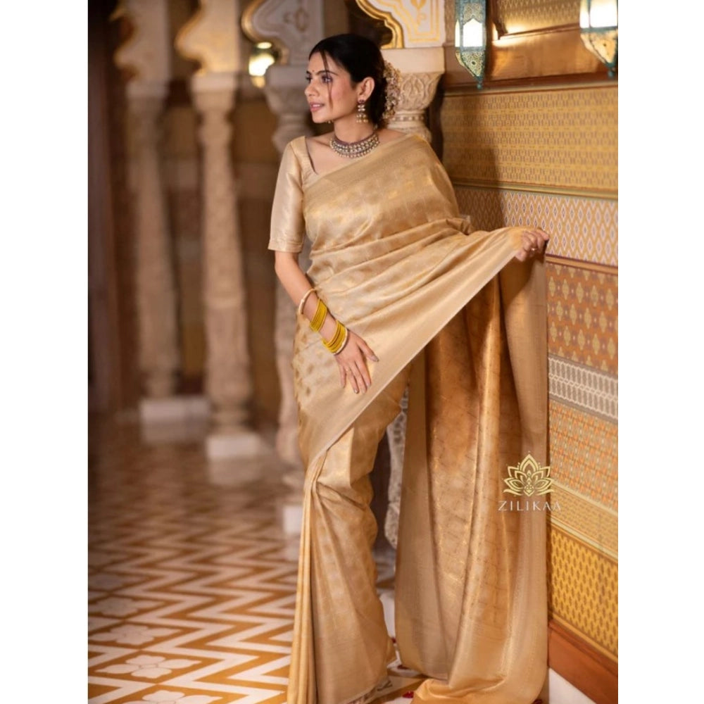 Women's Silk Printed Saree With Unstitched Blouse 5.5Mtr (Cream)
