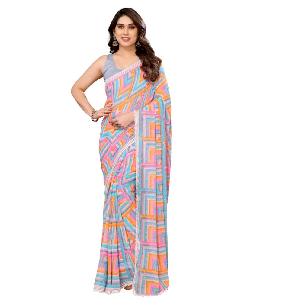 Women's Small Lace Georgette Printed Ready-to-Wear Saree With Unstitched Blouse 5.5 Mtr (Grey)