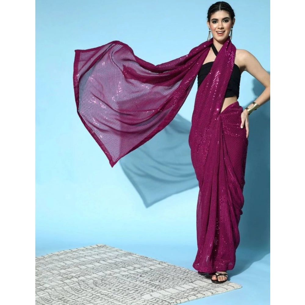 Women's Georgette Embellished Sequnece Bollywood Saree With Unstitched Blouse 5.5Mtr (Wine)