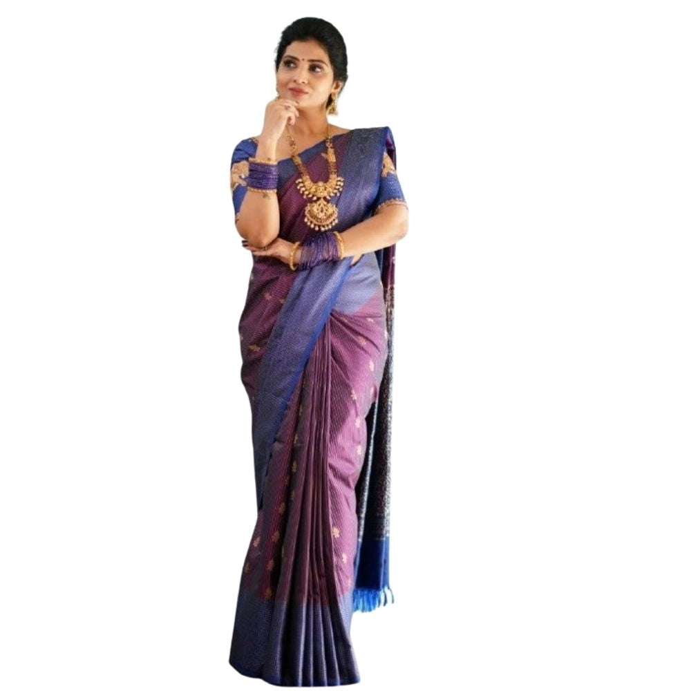 Women's Silk Printed Saree With Unstitched Blouse 5.5Mtr (Purple)