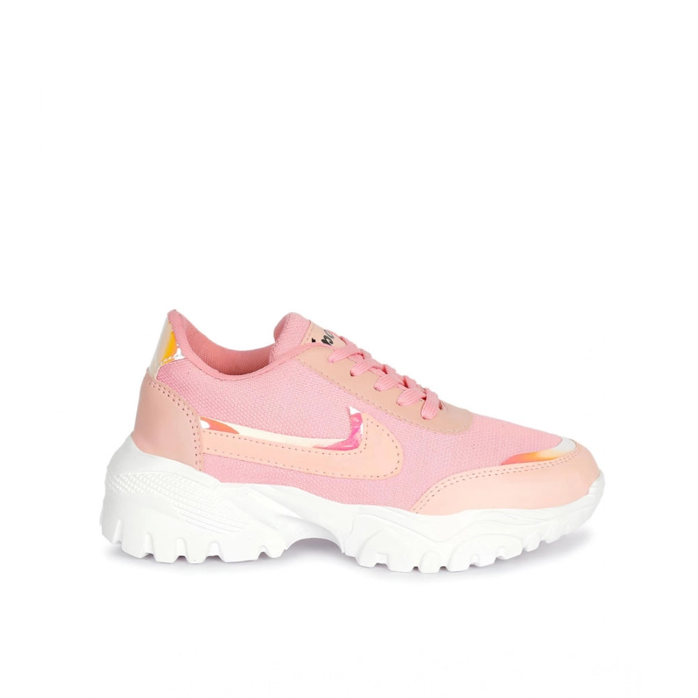 Women's Casual Mesh Printed Lace-Ups Shoes (Pink)