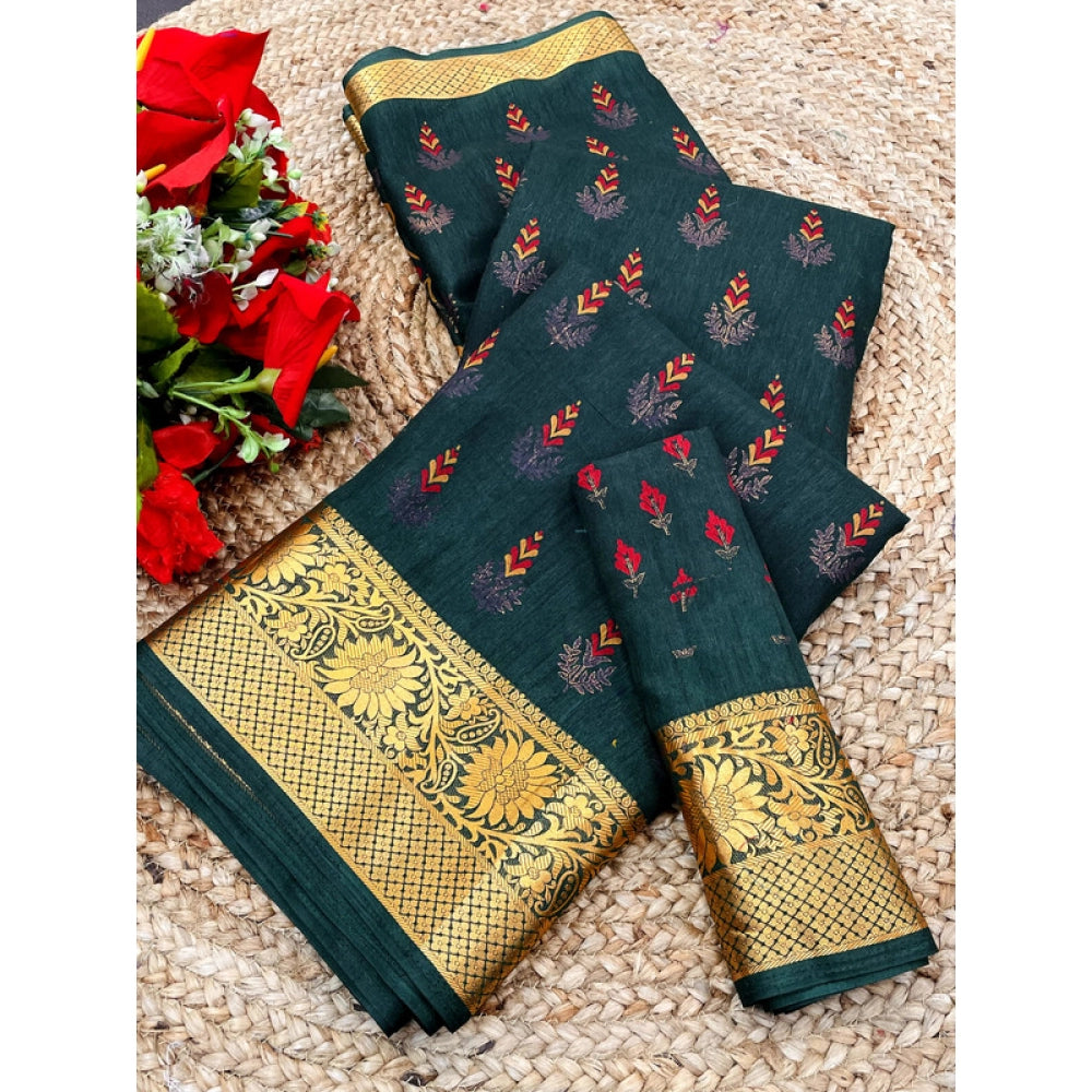 Women's Digital Dolla Silk Printed Saree With Unstitched Blouse 5.5Mtr (Green)