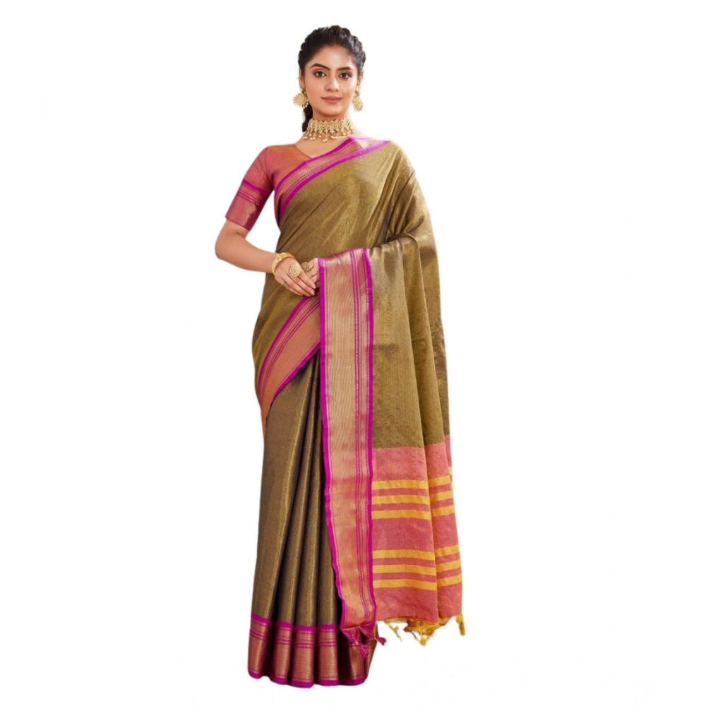 Women's Silk Blended Jaquard Woven Saree With Unstitched Blouse 5.5Mtr (Green)