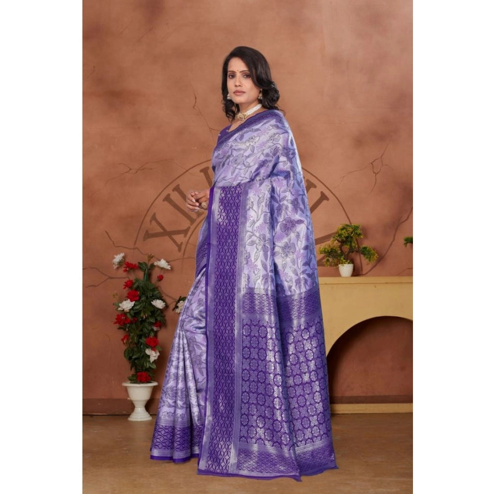 Women's Banarasi Silk Jaquard Woven Saree With Unstitched Blouse 5.5Mtr (Purple)