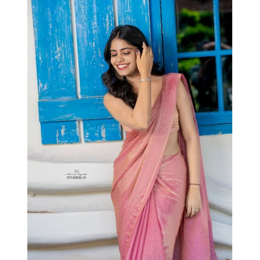 Women's Silk Embroidred Saree With Unstitched Blouse 5.5Mtr (Pink)