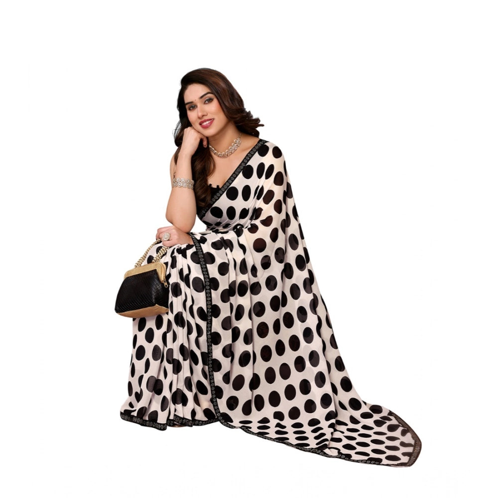 Women's Georgette Printed Saree With Unstitched Blouse 5.5Mtr (Black)