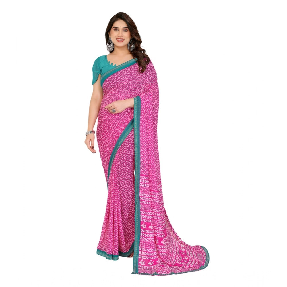 Women's Georgette Printed Saree With Unstitched Blouse 5.5Mtr (Pink)